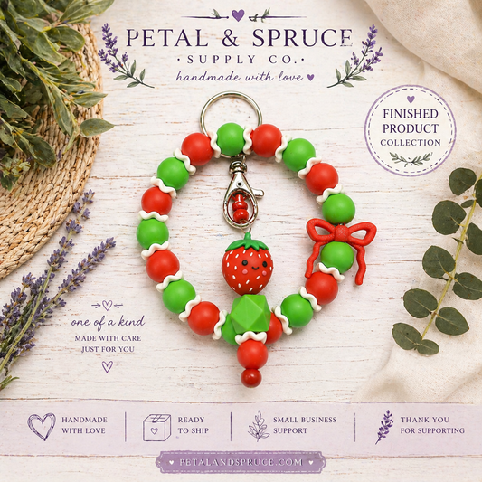 Berry Sweet Wristlet – Handmade Beaded Keychain (Ready to Ship)