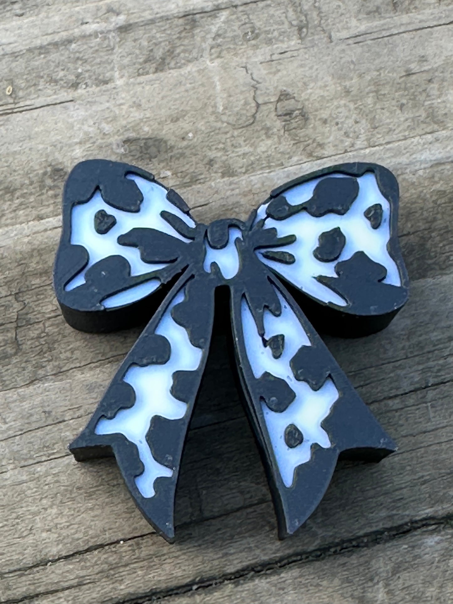 Cow Print Bow Straw Charm