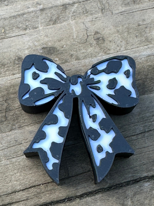 Cow Print Bow Straw Charm