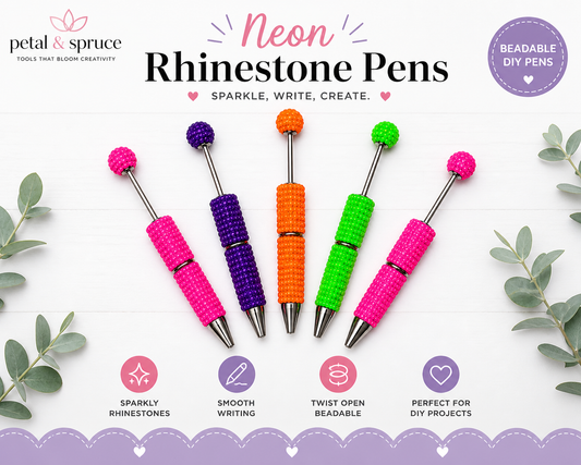 Neon Rhinestone Beadable Pens – Pack of 5 | DIY Craft Pens | Petal & Spruce Supply Co
