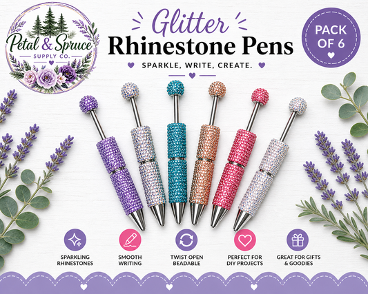 Glitter Rhinestone Beadable Pens – Pack of 5 | Pastel Sparkle Pens | Petal & Spruce Supply Co