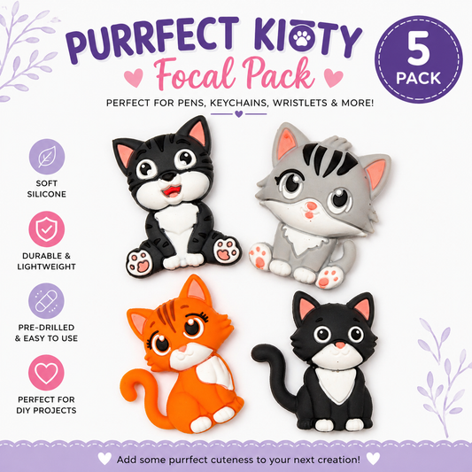 Cat Focal Bead Pack | Kitty Silicone Focals for DIY Crafts, Keychains, Pens & Accessories