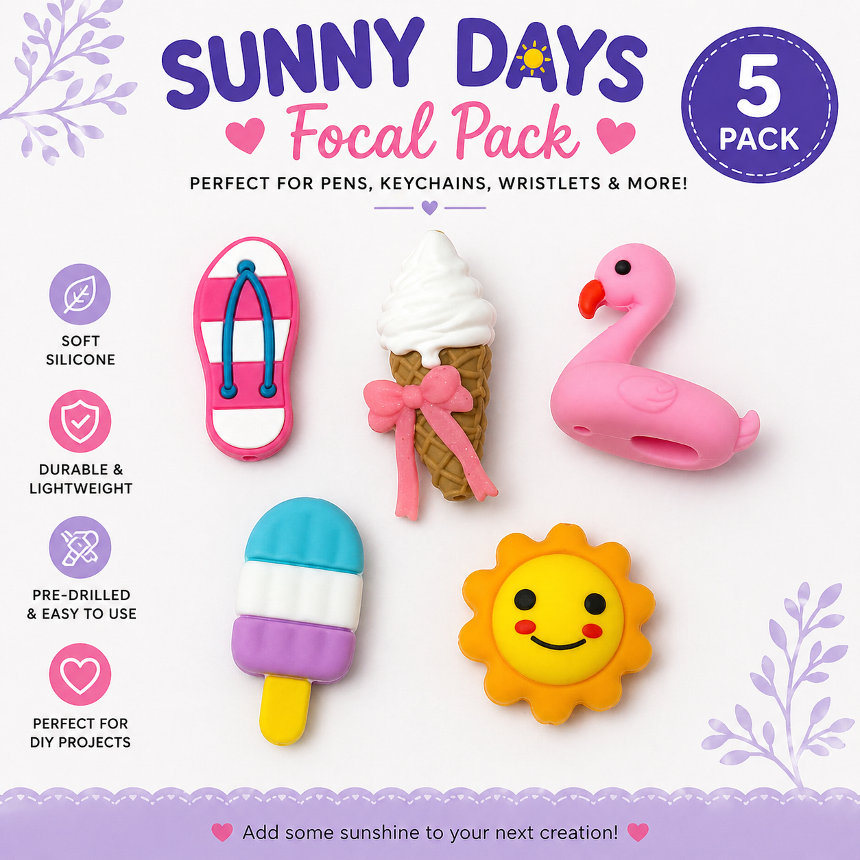 Sunny Days Focal Bead Pack | Summer Silicone Charms for DIY Pens, Keychains & Accessories