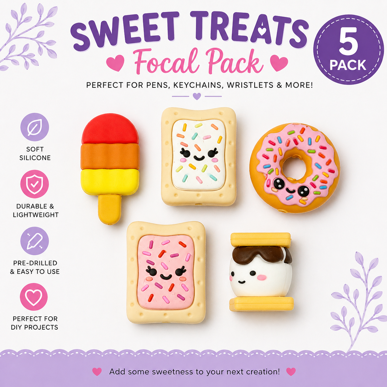 Sweet Treats Focal Bead Pack | Dessert Silicone Charms for DIY Pens, Keychains & Accessories