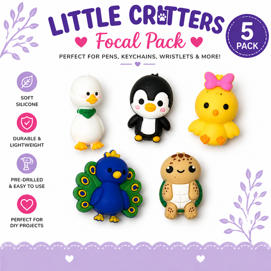 Little Critters Focal Bead Pack | Cute Animal Silicone Charms for DIY Pens, Keychains & Accessories