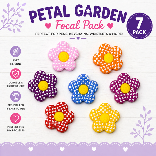 Petal Garden Focal Bead Pack | Flower Silicone Charms for DIY Pens, Keychains & Accessories