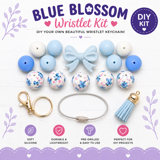 Blue Alien DIY Wristlet Kit | Silicone Bead Keychain Kit with Bow Focal