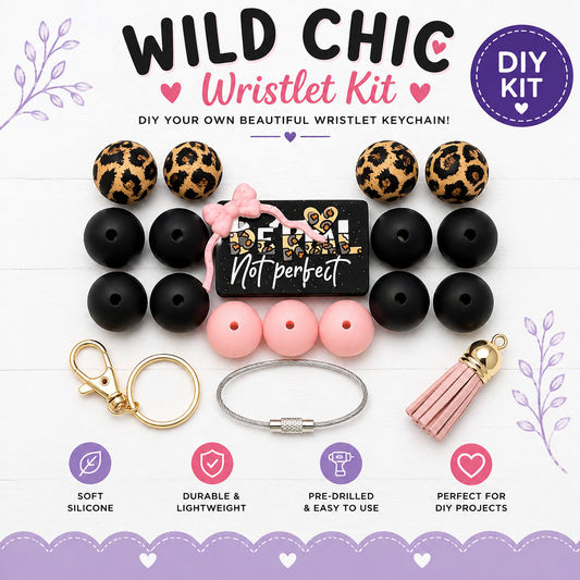 Wild Chic DIY Wristlet Kit | Leopard Print Silicone Bead Keychain Kit with Statement Focal